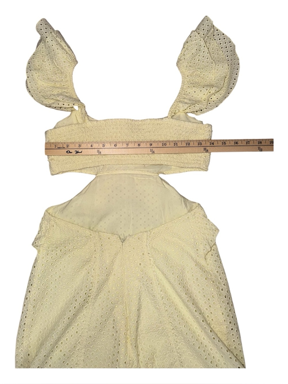 MAJORELLE Spencer Mini Ruffle Eyelet Yellow Dress Small - Picture 9 of 10